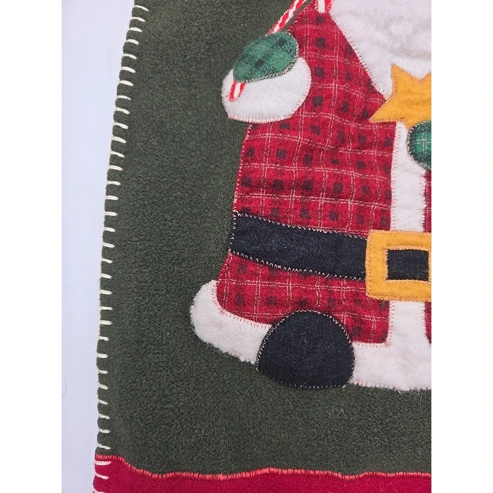 Santa Claus Felt Primitive Folk Handmade Hanging Wall Banner Vtg‎ W/ Rod *READ*